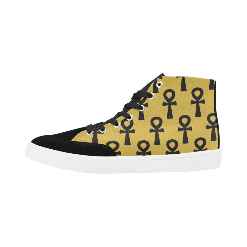 Egyptian Ankh Sneakers for Men // Gold Ankh Canvas Shoes