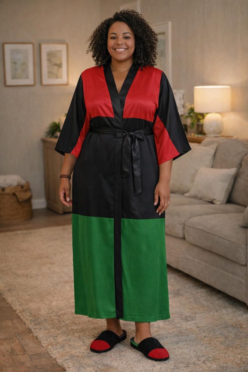 RBG Satin Kimono Robe – Pan African Red Black Green Afrocentric ...
