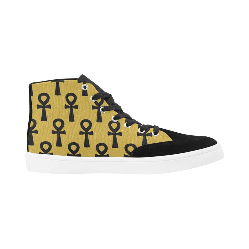Egyptian Ankh Sneakers for Men // Gold Ankh Canvas Shoes