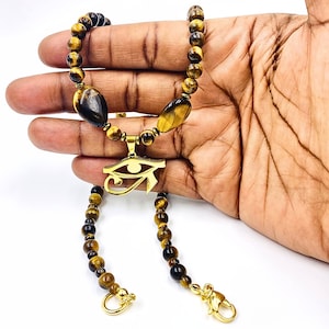 Horus Necklace, Tiger’s Eye Necklace, Eye of Horus - Eye of Heru - Eye of Ra, Ancient Egyptian Jewelry, Protection Necklace ,Crystal Healing