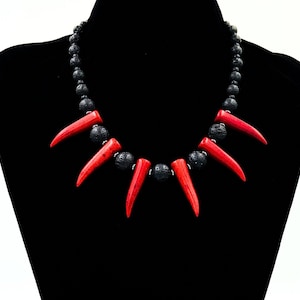 Men&#39;s Tribal Jewelry - Red Shaka Zulu Necklace - African Mens Choker - Black Panther Necklace - Tribal Necklace - Lava Stone Black Turquoise