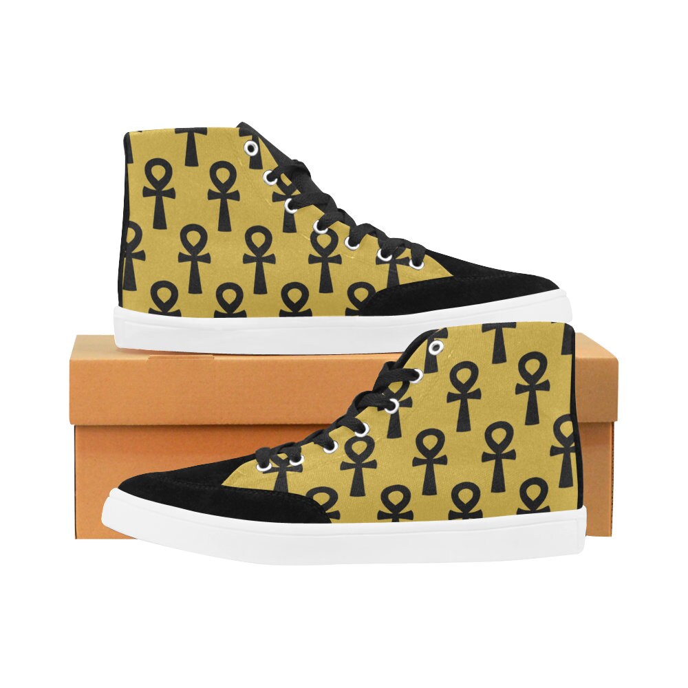 Egyptian Ankh Sneakers for Women // Gold Ankh Canvas Shoes