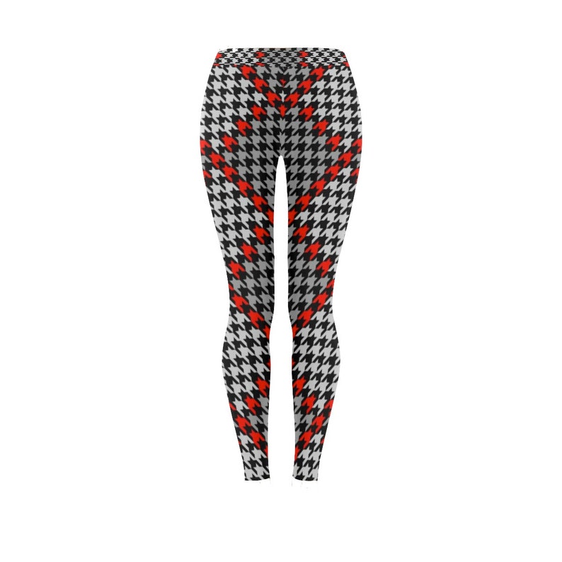 Red Black and White Geometric Leggings Soft Stretch Pants for Women Checkered Pattern Unique Leggings Womens Yoga Pants
