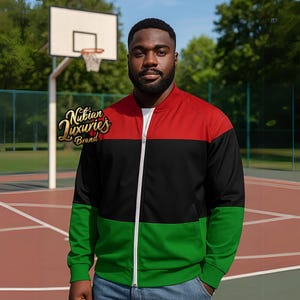 Pan African RBG Clothing, Red Black Green Stretch Zippered Long Sleeve Shirt for Men, Garveyite Shirt, Black Pride Afrocentric Top