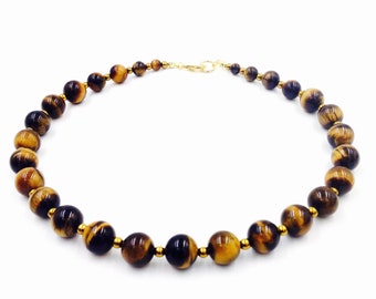 Men's Tiger Eye Necklace - Tiger Eye Jewelry - Choker - Unique Gift Necklace - Masculine Necklace - Bohemian Style - Beach Surfer Necklace