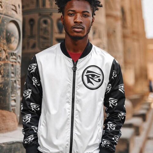 Giacca bomber da uomo Occhio di Horus // Cappotto egiziano Occhio di Heru - Abbigliamento africano da uomo // Occhio di Horus // Giacca da corsa Occhio di Heru