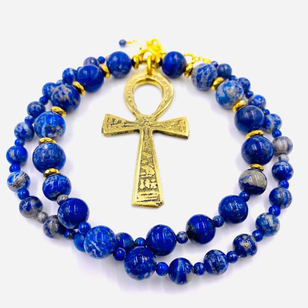 Lapis Lazuli Ankh Necklace (Ankhlace™) Kemetic Jewelry - Egyptian Ankh Jewelry - African Necklace for Men or Women - Top Quality Jewelry