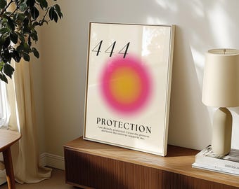 444 Zahl Engel Wand Kunst Poster | Rosa Gelb Aura Schutz Dekor | Stabilität Stärke Spirituelle Numerologie Poster