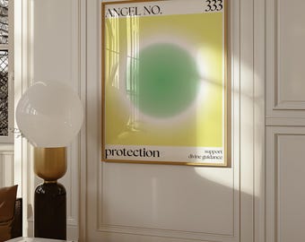 333 Angel Number Wall Art | Green Yellow Aura Divine Guidance Print | Spiritual Growth Numerology Gallery Decor Poster