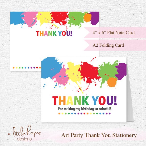 Art Party Thank You Cards 2 sizes / Art Party Printable | Etsy