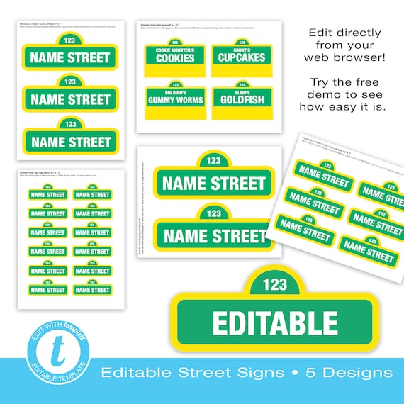 Street Sign EDITABLE Edit Online using Templett 2 Sizes | Etsy