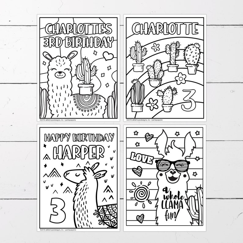 EDITABLE Llama Coloring Pages 4 Designs 8.5 x 11 Birthday | Etsy
