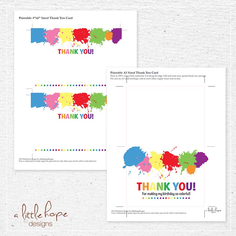 Art Party Thank You Cards 2 sizes / Art Party Printable | Etsy