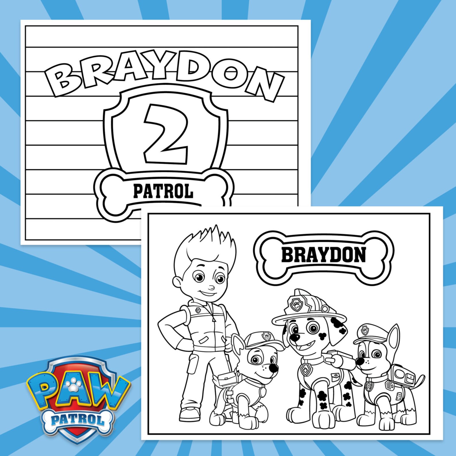 Paw Patrol Custom Printable Birthday Coloring Sheets 4 | Etsy