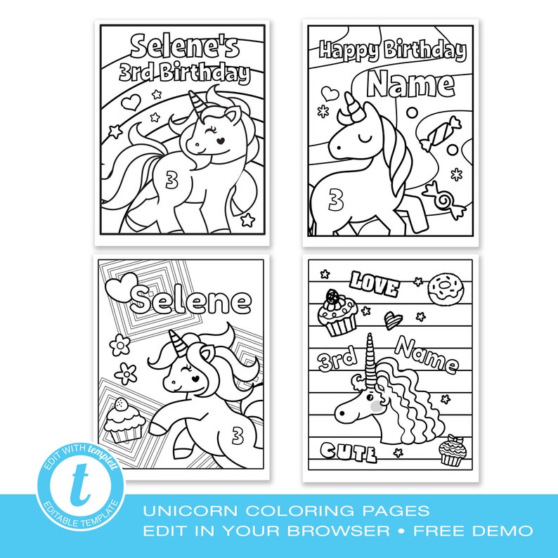 Coloring and Drawing: Happy Birthday Unicorn Coloring Pages