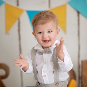 3 parts /100 % Beige Linen Christening Outfit Baptism White Shirt-body Beige Linen Pants Outfit Linen Outfit for Boy Christening Style