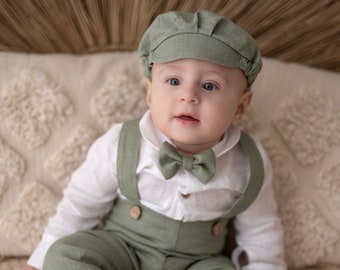 LINNEN Doop Outfit, GROENE Linnen set, Linnen bodysuit, dooplinnen outfit, peuter linnen set, linnen broek, vlinderdas, linnen babykleding