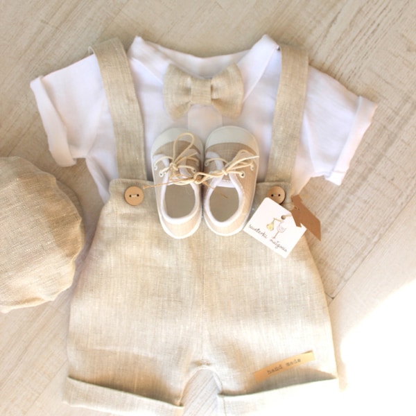 Ensemble de baptême pour garçon, LIN, Baptême, Tenues en lin BEIGE, Tenue Bébé garçon, Linge de baptême, Tenue de baptême d'été,