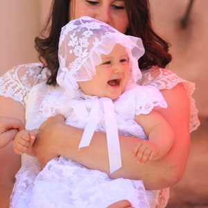 Lace Christening Gown: Newborn Baptism Dress with Cap & Shoes