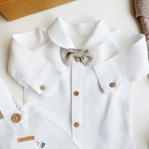 Christening linen shirt- body  for a boy Baptism Linen Christening shirt- body suit baptism shirt LOVE details  long sleeve coconut buttons