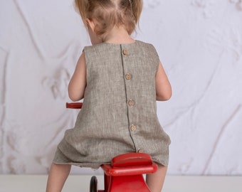 Vestido de lino para niña, vestido de niña de lino boho, lino rústico, ropa de bebé de lino, vestido de niña, espiga beige outfit