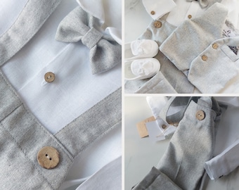 Christening set for a boy Baby Boy Wool Pants Wool Vest Baby Boy Baptism clothes Boy Linen shirt Baptism Outfit for boy Autumn Baptism