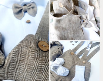 Christening set for boy, Baptism, CAPPUCCINO Linen Outfits, Outfit Baby boy, Christening Linen, Classic Baptism Outfit, Clothes for Boy