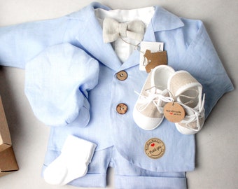 Bautizo para niño, LINO Bautizo Chaqueta de lino BABY BLUE  Trajes de Lino Traje de Bautizo, Estilo Lino de Bautizo, Traje de Bautismo