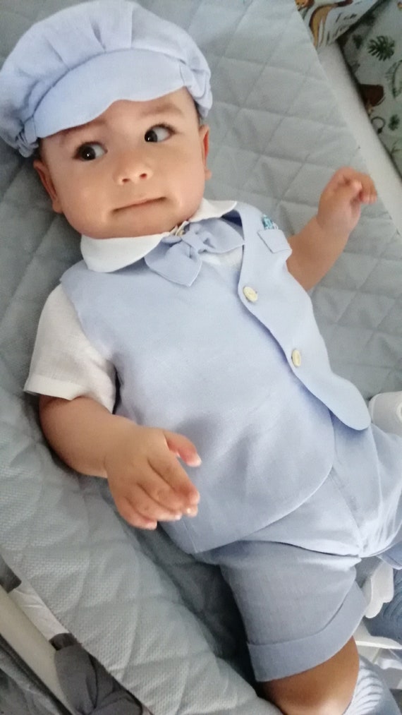 Gilet Completino Lino Neonato Completino Da Battesimo E Cerimonia