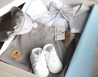 Baby Junge Taufe , 5 Stück weiß Taufe Outfit, Säugling, Taufe, Taufe Outfit, Baby Junge Taufe, Engagement Outfit GRAU