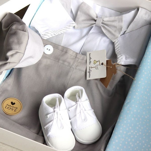 Baby Junge Taufe , 5 Stück weiß Taufe Outfit, Säugling, Taufe, Taufe Outfit, Baby Junge Taufe, Engagement Outfit GRAU
