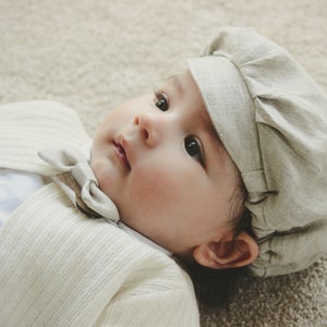 Cap for boy, LINEN Baptism, NATURAL BEIGE,   Christening Linen Style