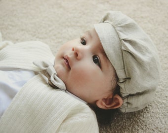 Cap for boy, LINEN Baptism, NATURAL BEIGE,   Christening Linen Style