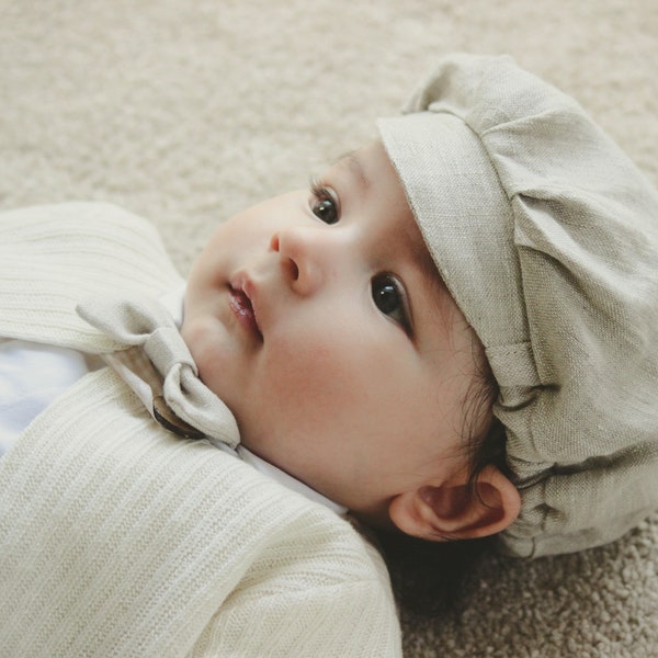 Gorro niño, LINO Bautismo, BEIGE NATURAL, Bautizo Estilo Lino, Traje Bautizo niño