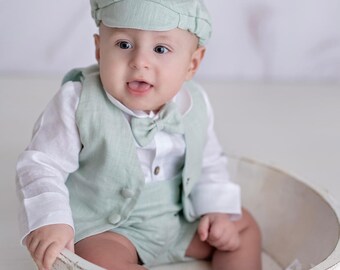 Mintgreen Completo Estate Bambino 2-3 Anni: Camicia Con Papillon, Pantaloncini E Bretelle, Blu, Per Matrimoni E Cerimonie