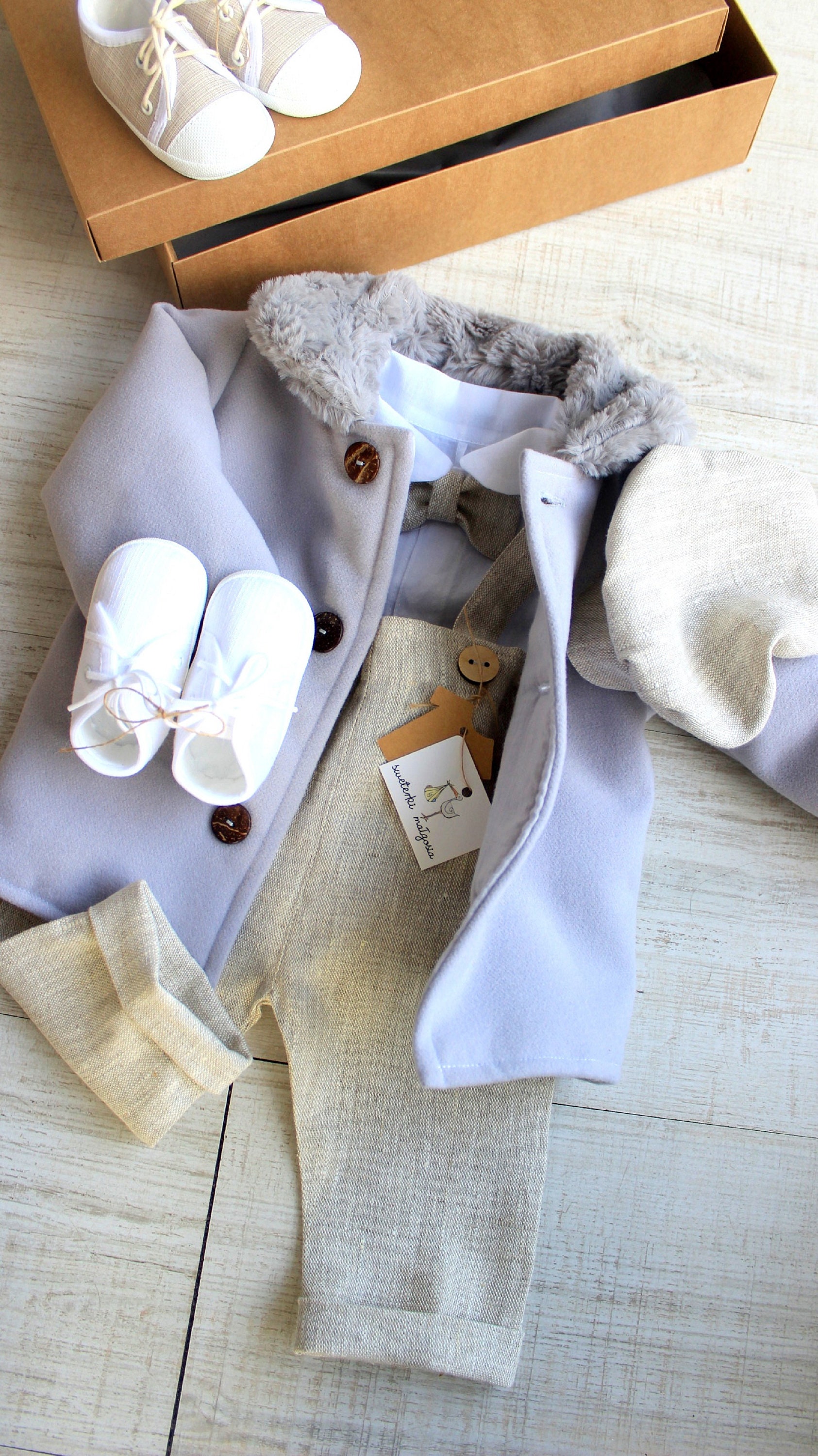 Christening set for boy LINEN Baptism BEIGE Linen Outfits Etsy