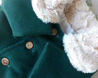 Manteau vert bouteille pour bébé garçon Manteau avec un ours en peluche, chaud et original, On aime les détails, boutons coco