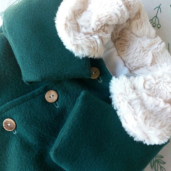 Bottle Green Coat for a Baby Boy Coat with a teddy bear, Warm and Original, We love details, Coconut Buttons