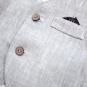Linen Beige Vest for baby boy Baptism vest coconut buttons Beige baptism linen outfit