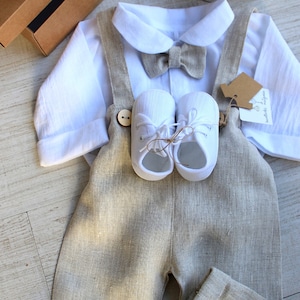 Christening set for boy, LINEN , Baptism, BEIGE Linen Outfits, Outfit Baby boy, Christening Linen,  Classic Baptism Outfit, Clothes for Boy