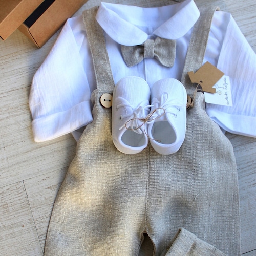 Christening Set for Boy LINEN Baptism BEIGE Linen Outfits Etsy