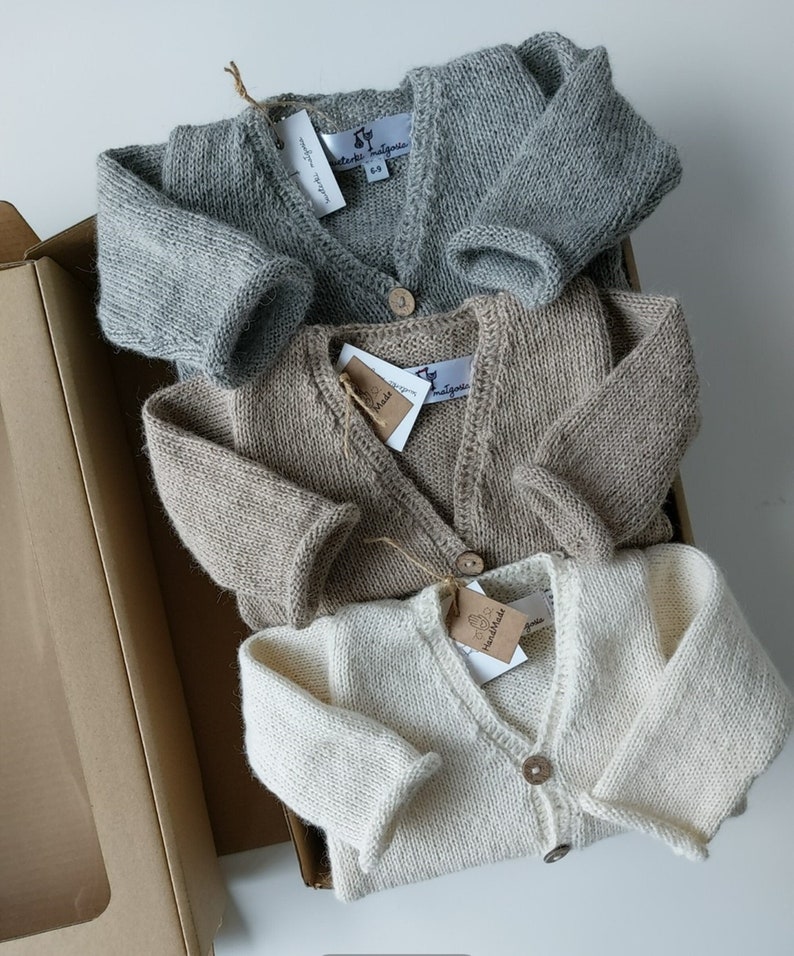Baby Boy 100 % Alpaca Sweater, Wool Alpaca sweater, Light Beige wool sweater, BOHO sweater, Scandinavian sweater, Infant warm wool sweater, image 1