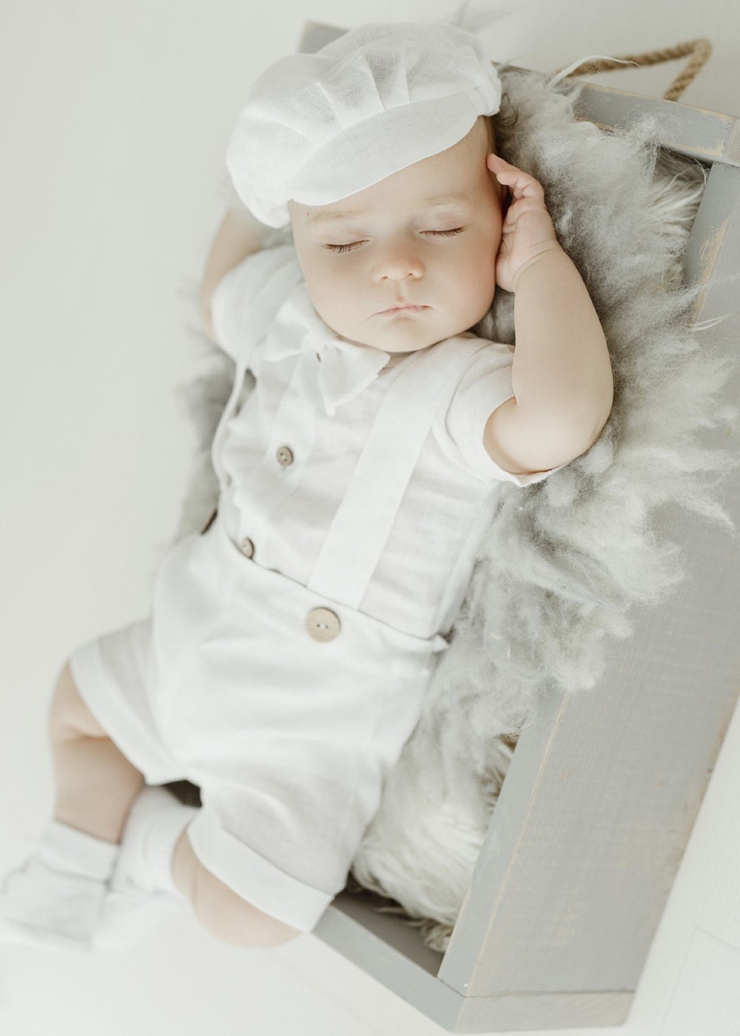 Baby Boy White Linen Suit WHITE Linen Pants Linen Shirt Bow Tie