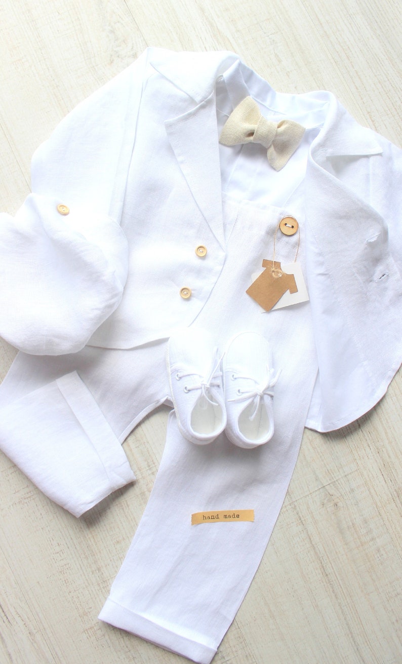 Christening Set for Boy LINEN Baptism Suit WHITE Linen Etsy