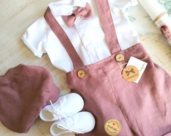 Set de bautizo para niño, LINO, Bautizo, Trajes de lino BEIGE, Traje de niño, Traje de bautizo de verano, Ropa para niño