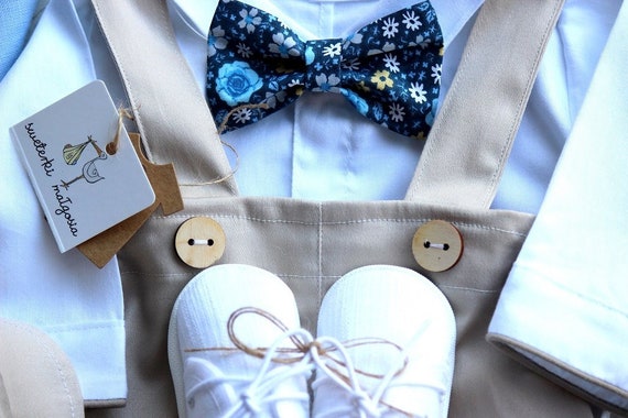 Christening Set for Boy, Beige Outfit, Original Fly, Outfit for