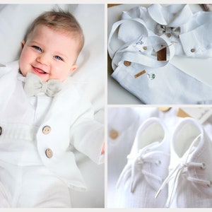 18- 24 Months Linen Baptism Outfit for a boy WHITE Linen Pants Christening Linen Shirt Christening Linen Outfit Love Details coconut buttons