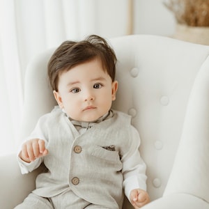 Christening set for boy, LINEN vest, Baptism, BEIGE Linen Outfits, Outfit Baby boy, Christening Linen,Baptism Outfit, Clothes for Boy