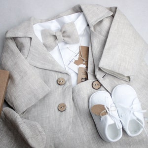 100% linen Jacket  for a boy / Beige baptism Jacket we LOVE details coconut buttons