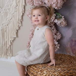 BEIGE linen dress for baby girl, boho linen babygirl dress, rustic linen, linen baby clothes, baby girl dress, organic linen dress